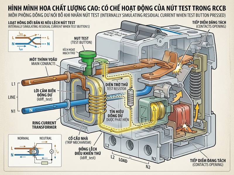 Nút Test RCCB dùng để làm gì và kiểm tra thế nào?